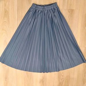 Blue Pleated MIDI Skirt